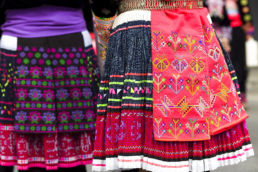 Close-up of traditional ethnic costume, Chiang Mai, Golden Triangle, Thailand, Southeast Asia, Asia