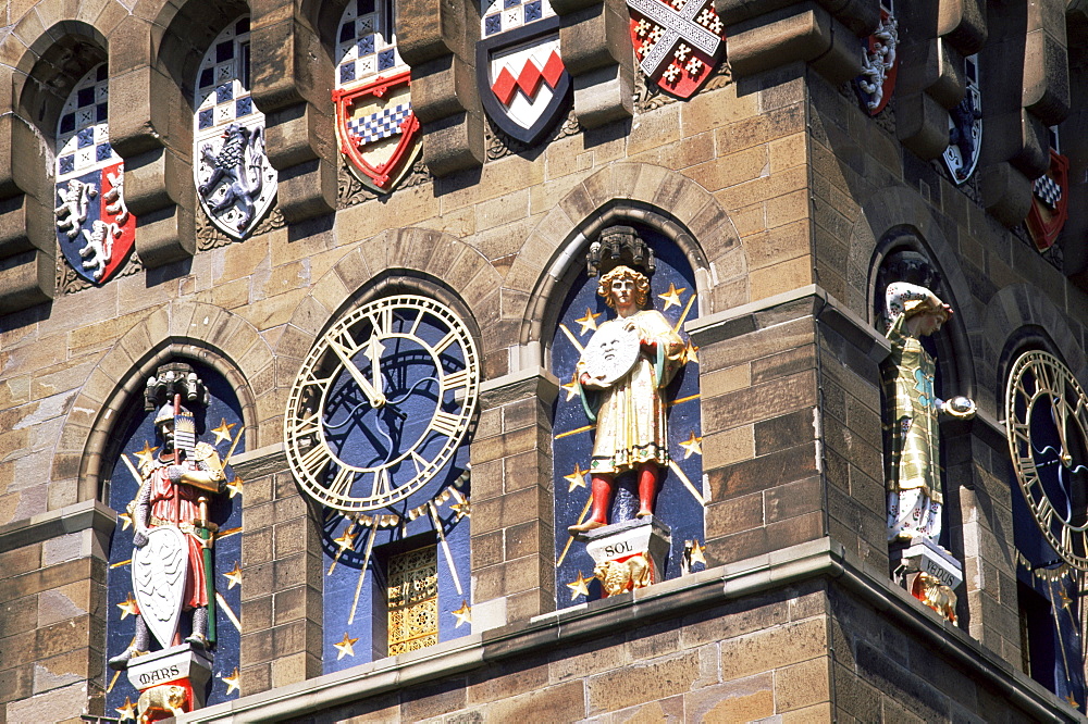 Clock tower detail, Cardiff Castle, Cardiff, Monmouthshire, Wales, United Kingdom, Europe