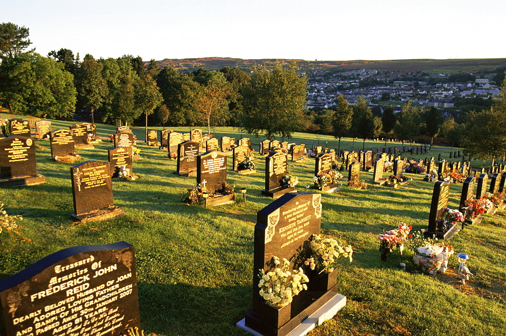 Graveyard tombstones, Blaenavon, Monmouthshire, Wales, United Kingdom, Europe