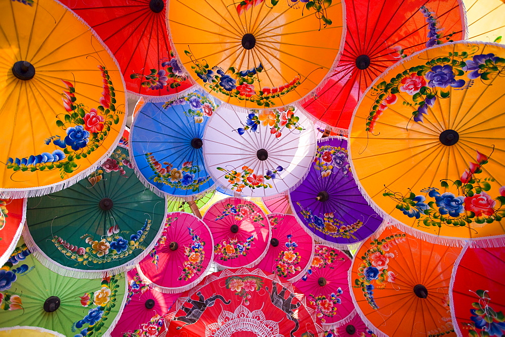 Umbrella display at Borsang Village, Chiang Mai, Thailand, Southeast Asia, Asia