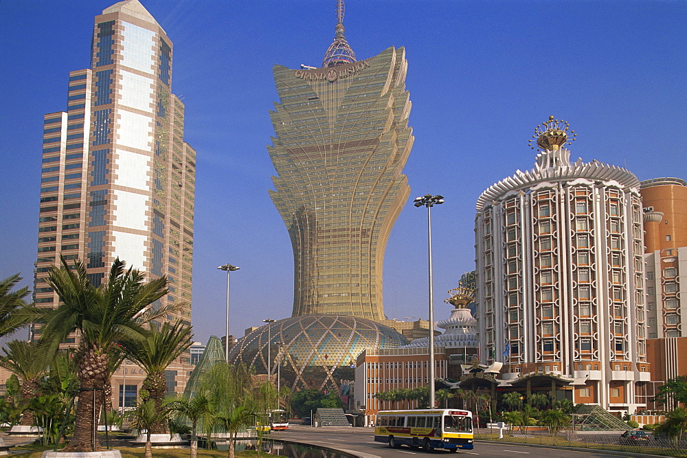 City skyline with Grand Lisboa Hotel and Casino, Macau, China, Asia