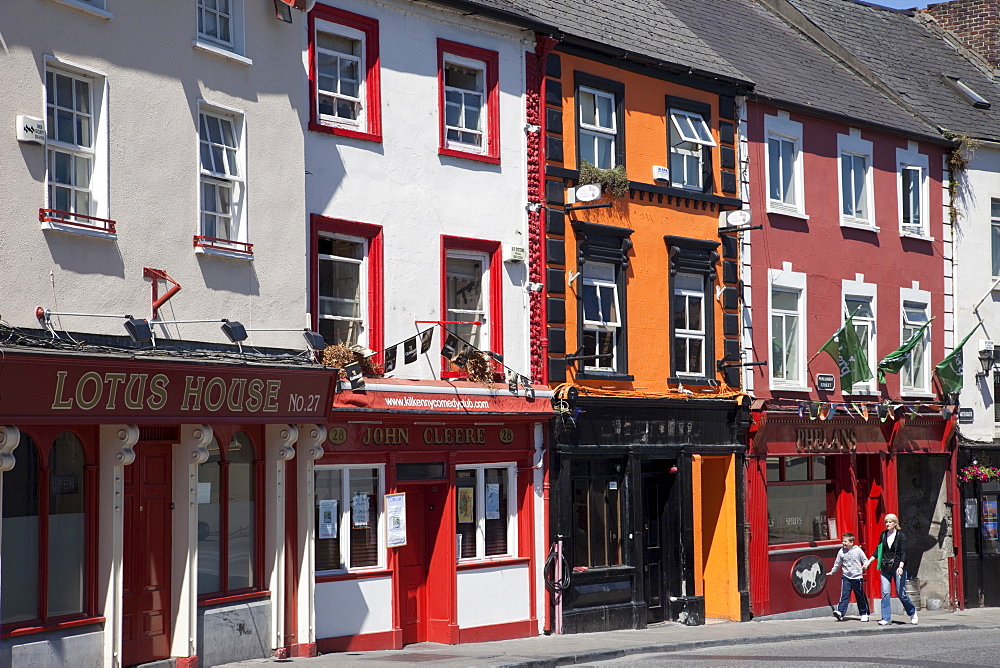 Colourful shops in Kilkenny High Street, Kilkenny, County Kilkenny, Leinster, Republic of Ireland, Europe