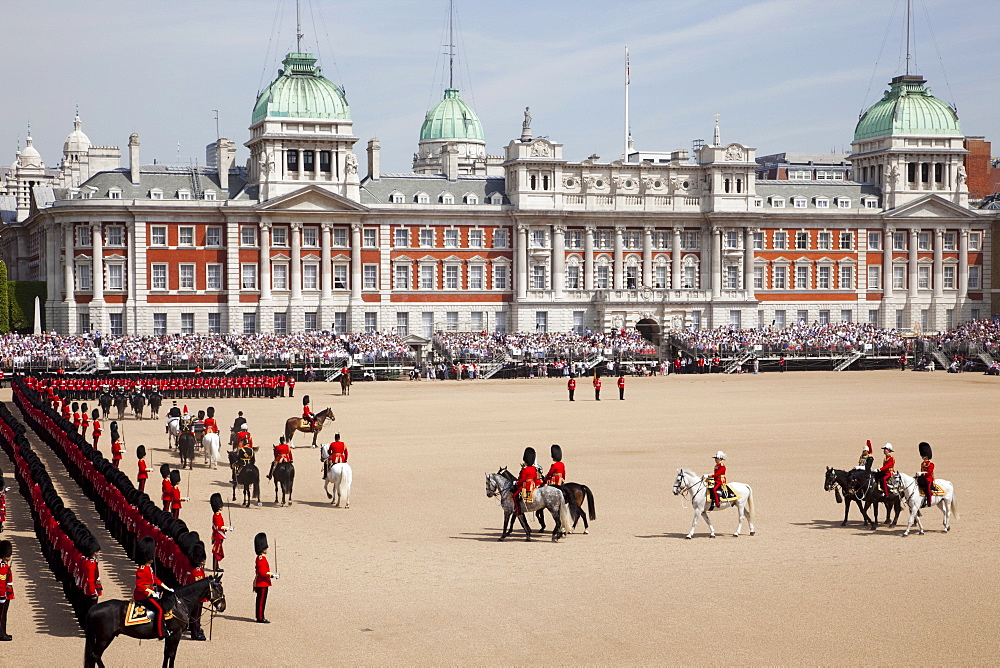 Trooping the Colour Ceremony in front of the Old Admiralty Building at Horse Guards Parade, Whitehall, London, England, United Kingdom, Europe