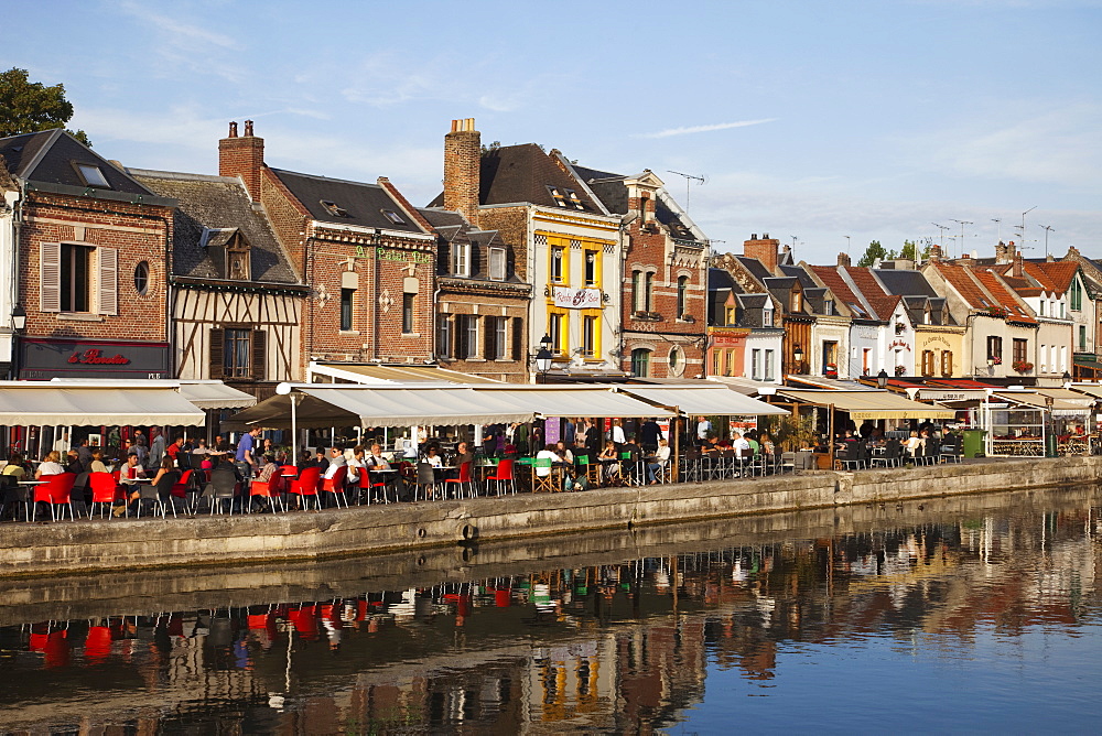 Waterside restaurants in the St. Leu Area, Amiens, Picardy, France, Europe