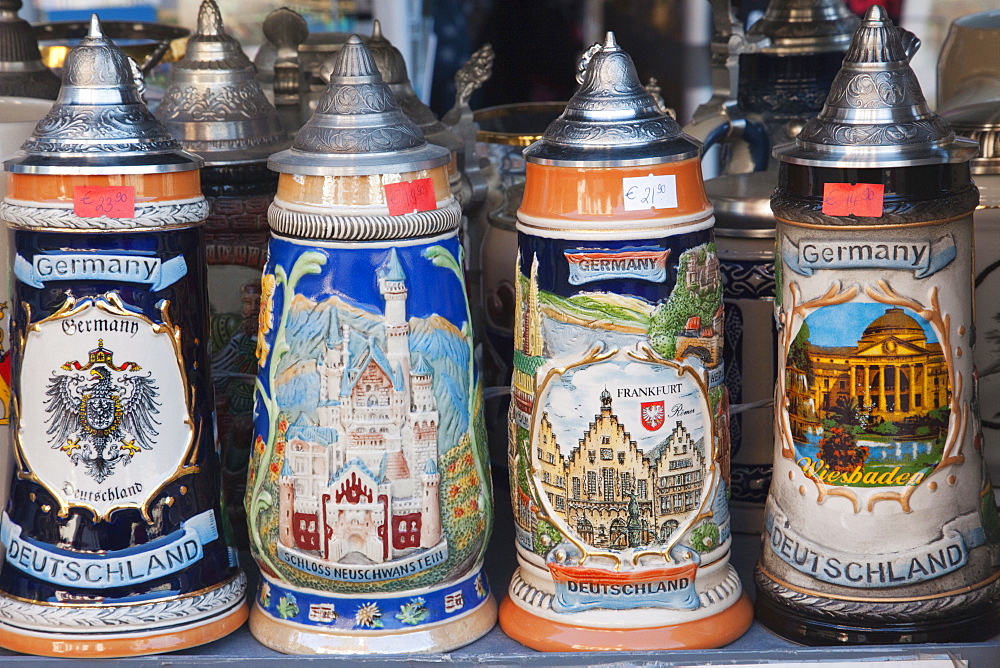 Souvenir beer steins, Frankfurt, Hesse, Germany, Europe