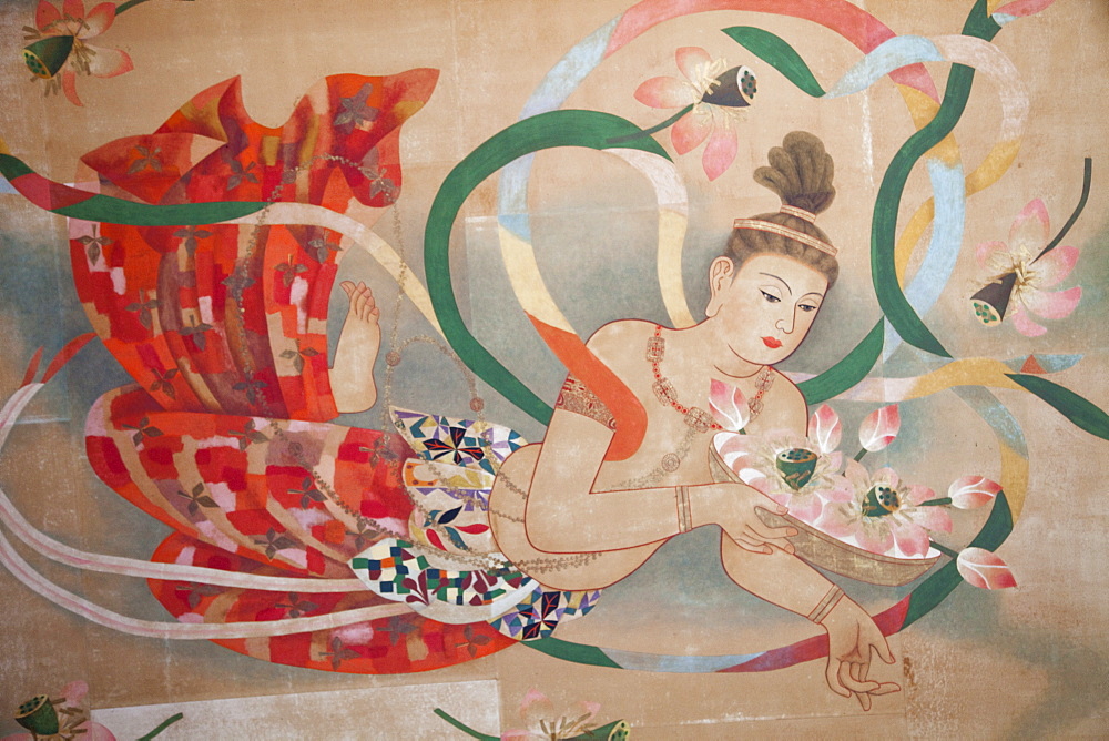 Ceiling artwork detail depicting Kannon the Goddess of Mercy, Asakusa Kannon Temple, Asakusa, Tokyo, Honshu, Japan, Asia