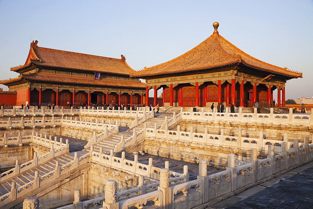 Hall of Preserved Harmony on the left and Hall of Complete Harmony on the right, Palace Museum, Forbidden City, Beijing, China, Asia