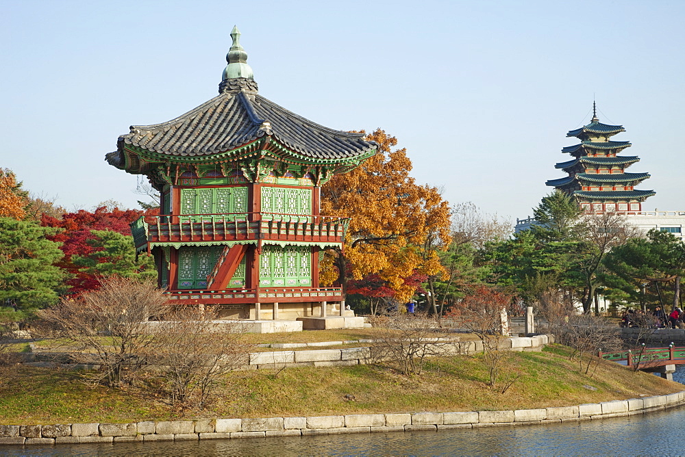 Hyangwonjeong Pavilion, Gyeongbokgung Palace, Seoul, South Korea, Asia