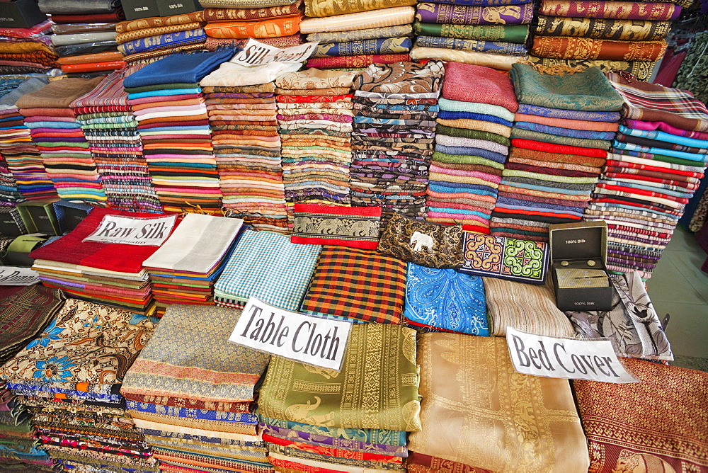 Material and silk shop, The Old Market, Siem Reap, Cambodia, Indochina, Southeast Asia, Asia