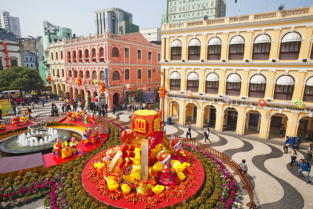 Senado Square with display of Chinese New Year decorations, Macau, China, Asia