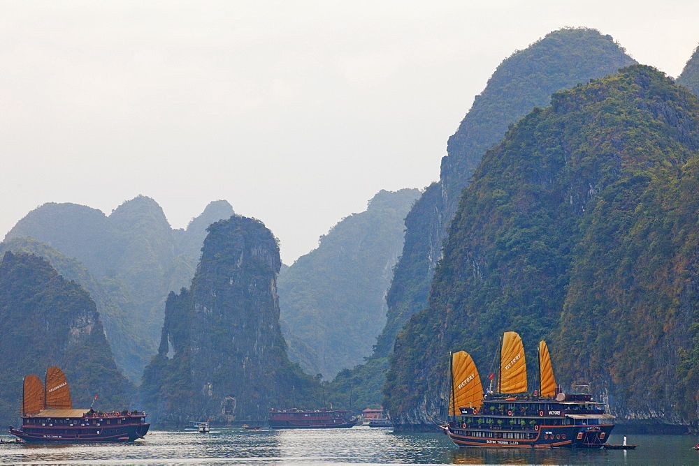 Tourist junk boat in Halong Bay, UNESCO World Heritage Site, Vietnam, Indochina, Southeast Asia, Asia