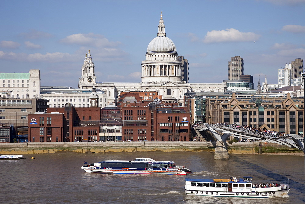 Elevated view of St. Paul's Cathedral and Millennium Bridge, London, England, United Kingdom, Europe