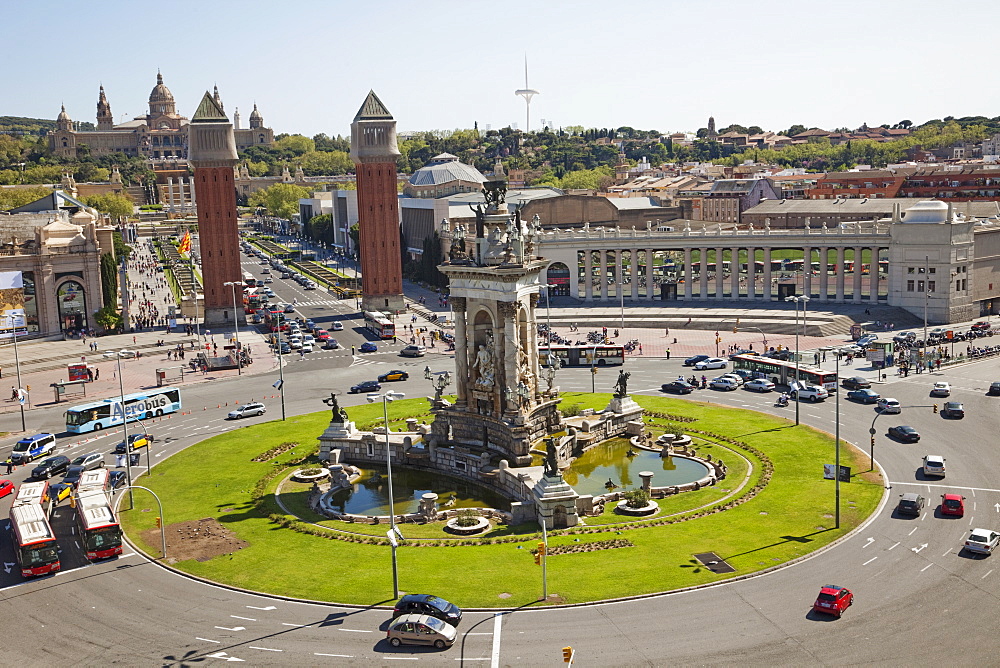 View of Placa Espanya from the Las Arenas Shopping Centre, Barcelona, Catalonia, Spain, Europe