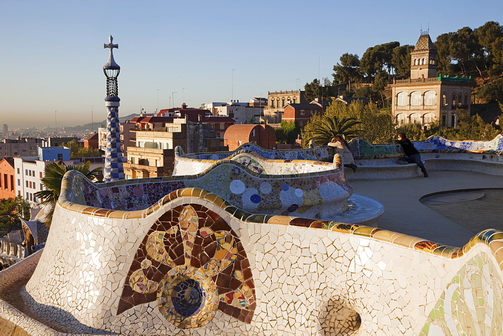 The Terrace, Guell Park, UNESCO World Heritage Site, Barcelona, Catalonia, Spain, Europe