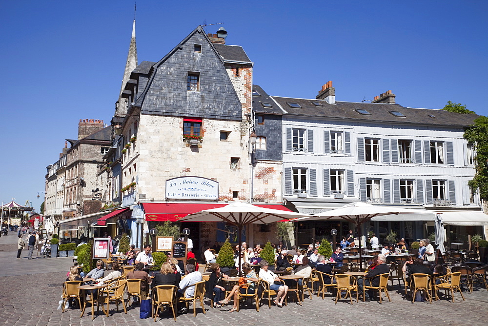 Restaurants and outdoor cafes, Honfleur, Normandy, France, Europe