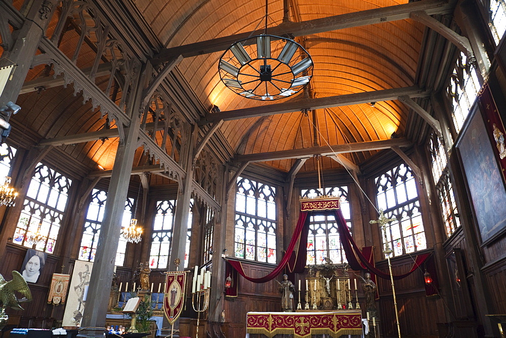 Interior of St. Catherines Church, Honfleur, Normandy, France, Europe