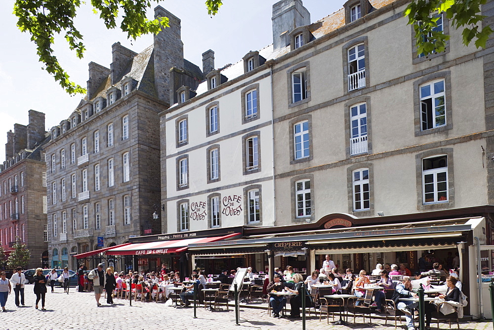 Cafes in the Walled City, St. Malo, Brittany, France, Europe