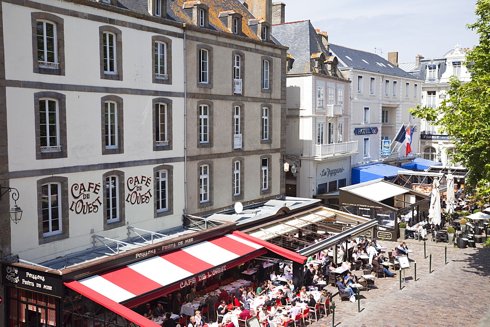 Cafes in the Walled City, St. Malo, Brittany, France, Europe