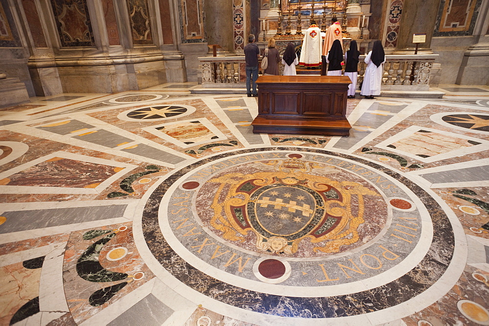 Detail of the marble flooring in the interior of St. Peter's, The Vatican, Rome, Lazio, Italy, Europe