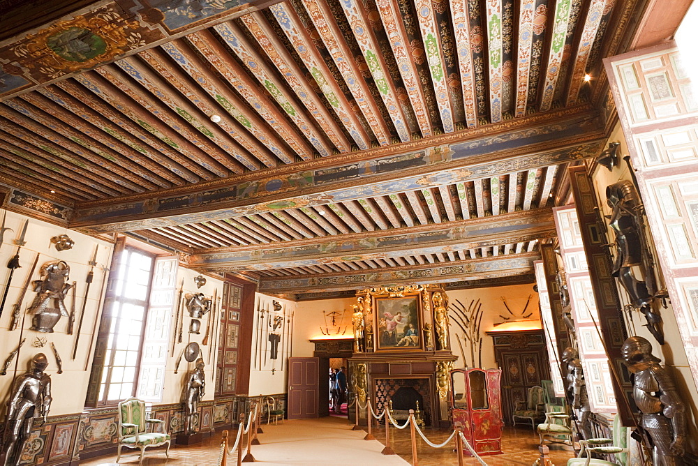 The Arms Room, Cheverny Castle, Loir et Cher, Loire Valley, France, Europe