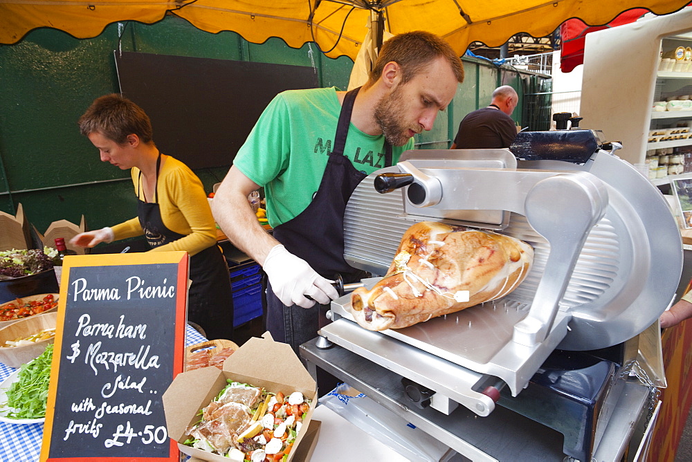 Food stall, Borough Market, Southwark, London, England, United Kingdom, Europe