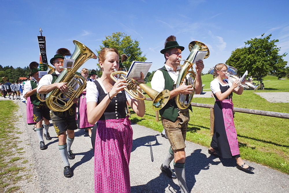 Traditional Bavarian Band at Folklore Festival, Burghausen, Bavaria, Germany, Europe