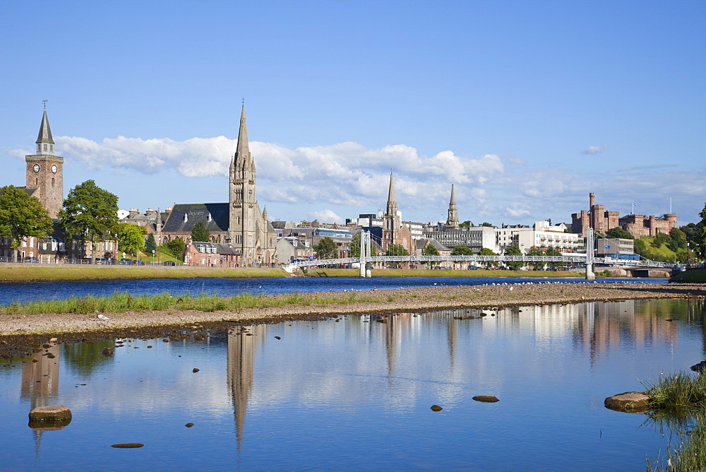 River Ness and city skyline, Inverness, Highlands, Scotland, United Kingdom, Europe