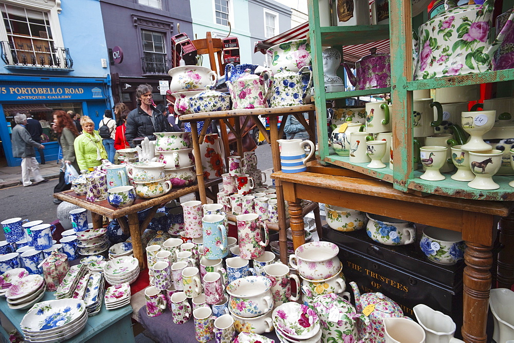 Stall on Portobello Road Antique Market, London, England, United Kingdom, Europe