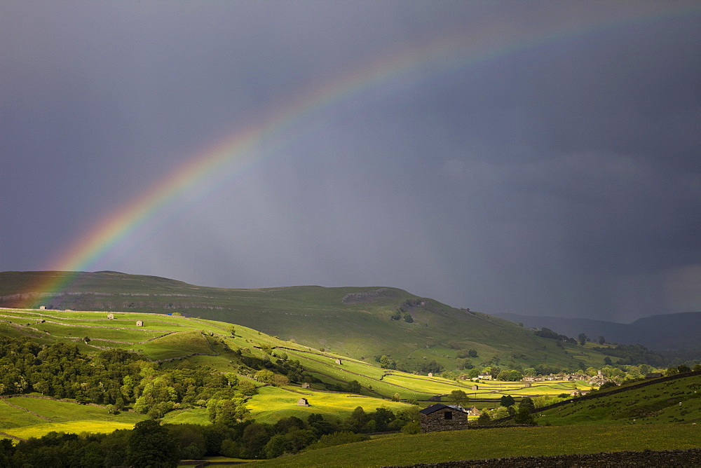 Rainbow over Swaledale, Yorkshire Dales National Park, Yorkshire, England, United Kingdom, Europe