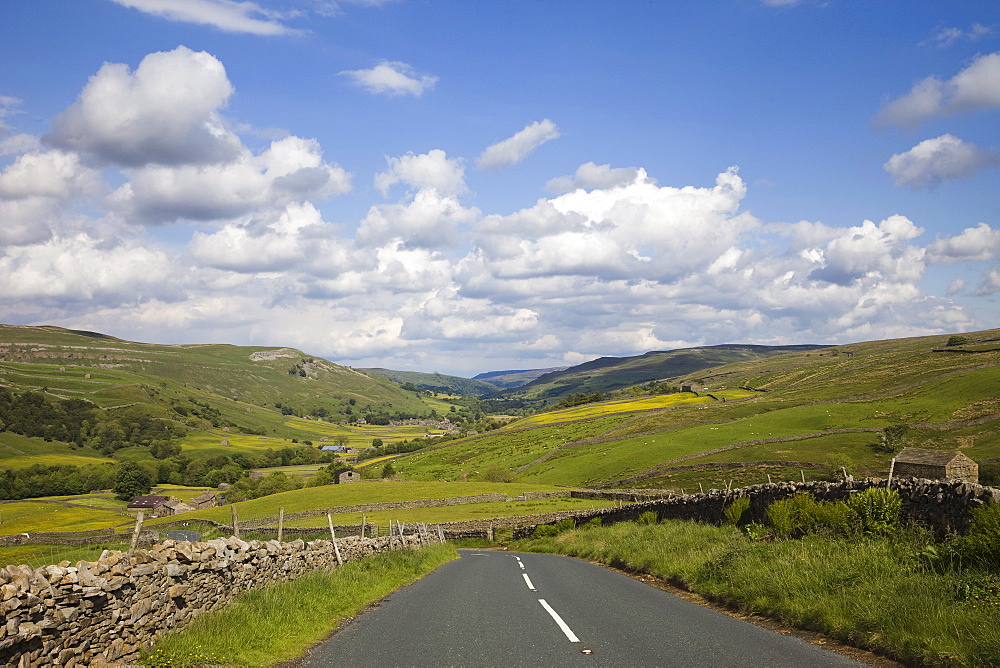 Empty road in Swaledale, Yorkshire Dales National Park, Yorkshire, England, United Kingdom, Europe