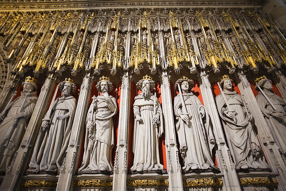 Stone statues of saints, York Minster, York, Yorkshire, England, United Kingdom, Europe