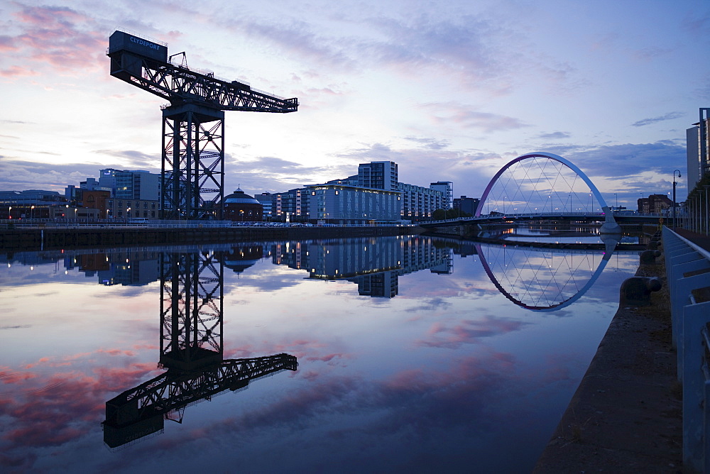 The Finneston Crane and Modern Clydebank skyline, Clydebank, Glasgow, Scotland, United Kingdom, Europe