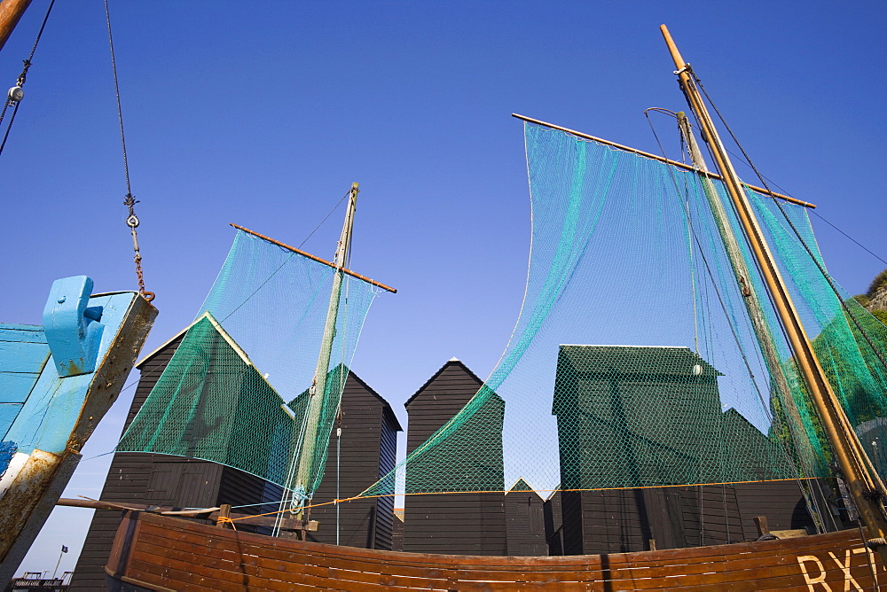 Net sheds in Hastings Old Town, Hastings, East Sussex, England, United Kingdom, Europe