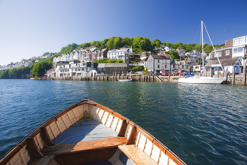 Water taxi crosses the River Looe in Looe, Cornwall, England, United Kingdom, Europe