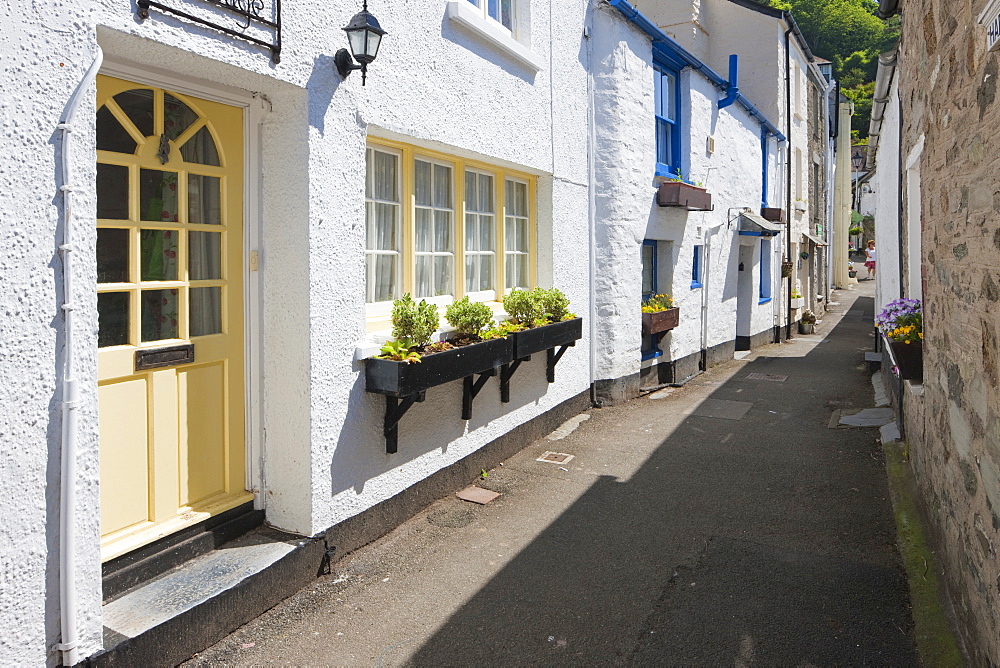 Traditional houses in a back street in Polperro, Cornwall, England, United Kingdom, Europe