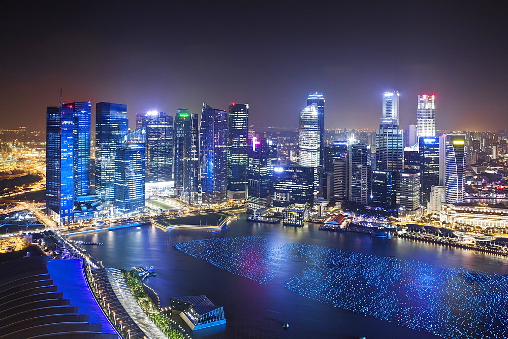 The city skyline of the Central Business District as viewed from the Marina Bay Sands Skypark in Singapore, Southeast Asia, Asia