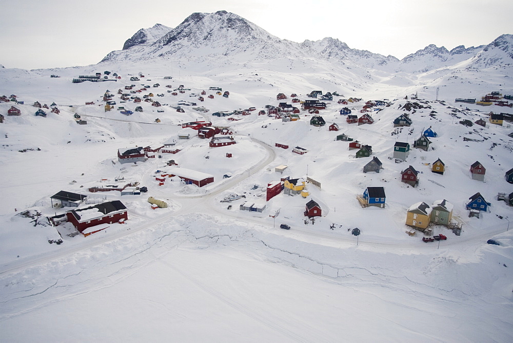 Aerial view of Tasiilaq, East Coast, Greenland, Polar Regions