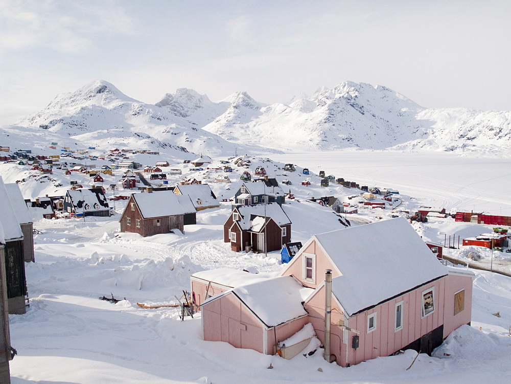 View in Tasiilaq village, East Greenland, Polar Regions