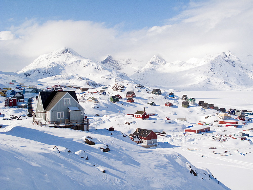 View in Tasiilaq village, East Greenland, Polar Regions