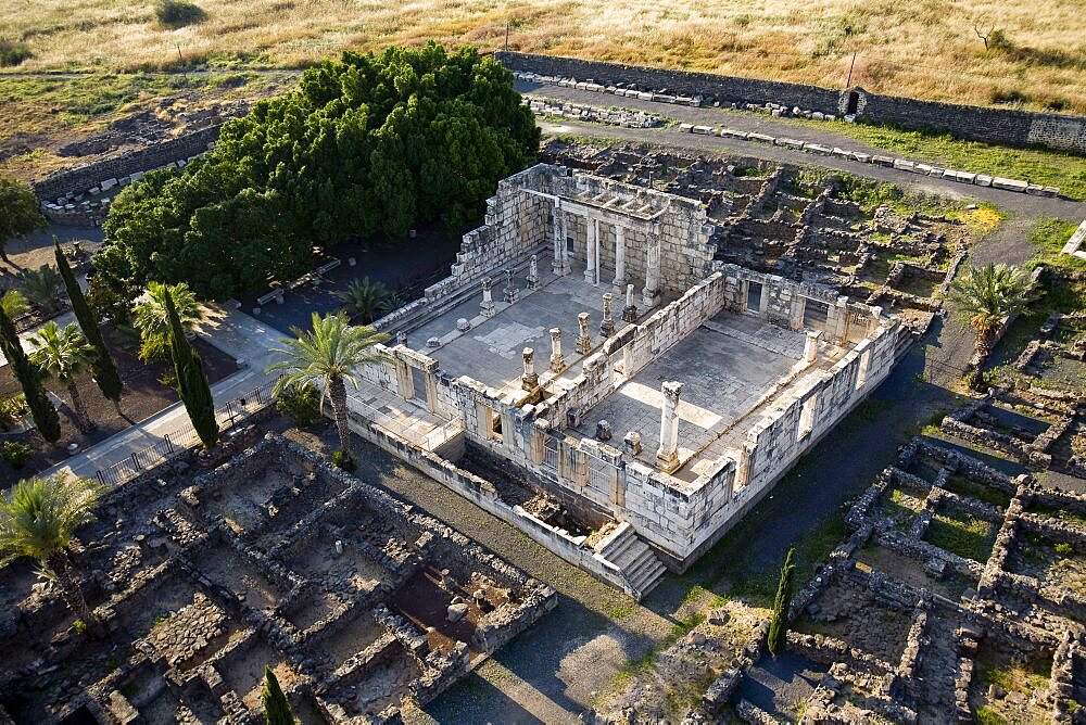 Aerial ruins of Capernaum near the Sea of Galilee, Israel
