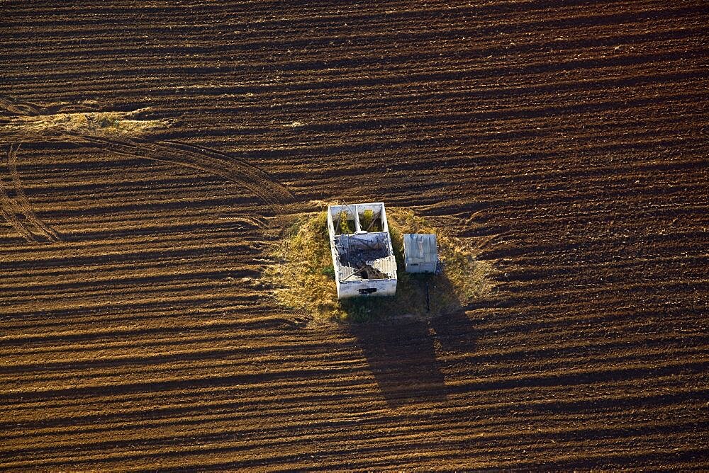 Aerial abstractive view of a ploughed field in the northern Negev desert