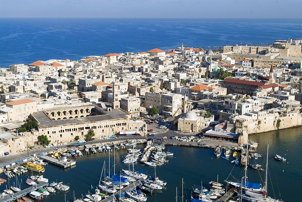 Aerial old city of Acre in the western Galilee, Israel