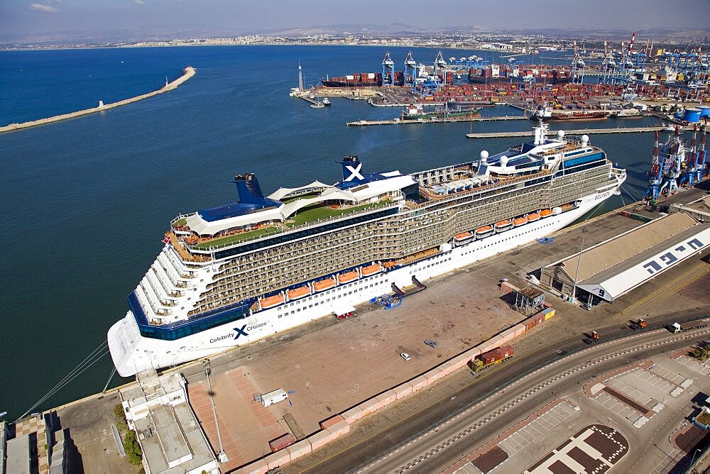 The luxury passenger ship of Celebrity Equinox docking in the port of Haifa