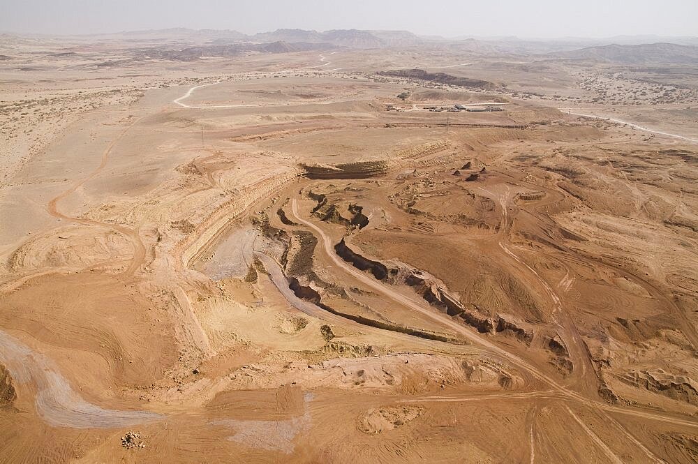 Aerial photograph of a quarry in the Ramon Crater, Israel