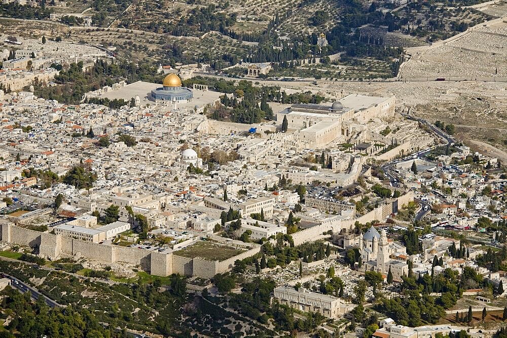 Aerial old city of Jerusalem, Israel