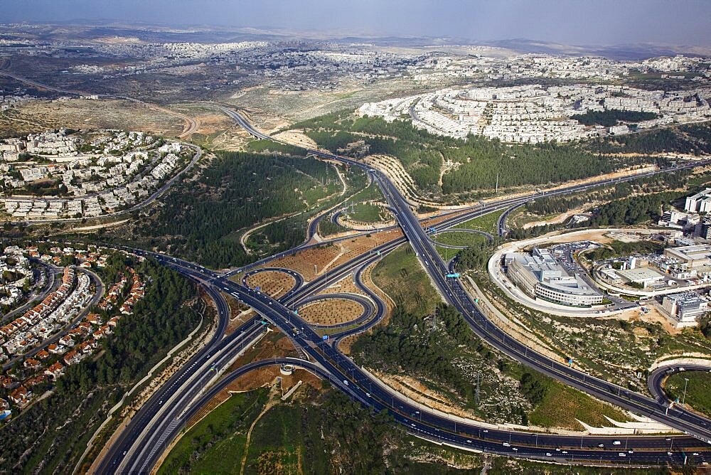 Aerial western entrance of the modern city of Jerusalem, Israel