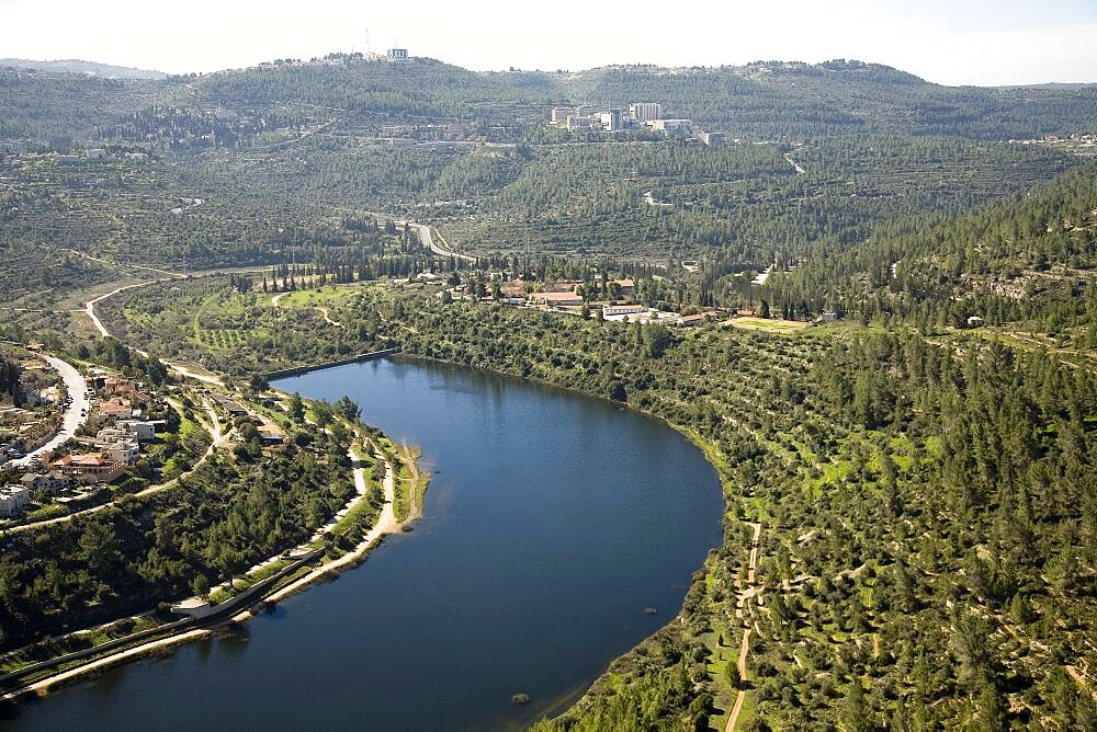 Aerial photograph of Ein Kerem's reservoir, Israel