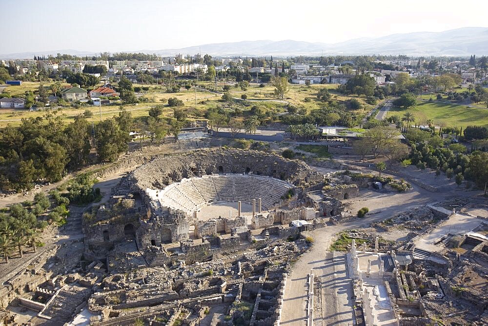 Aerial ruins of the ancient city of Beit Shean, Israel