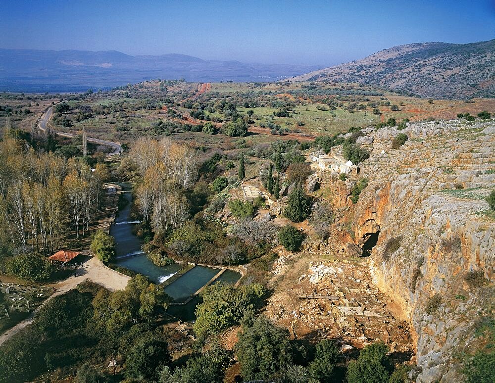 Aerial ruins of the Roman city of Banias in the Golan Heights, Israel