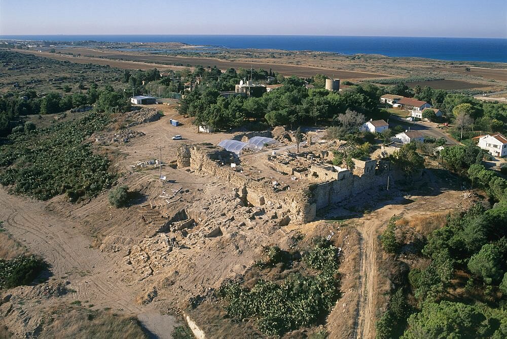 Aerial view of the ruins of Habonim in the Coastal plain, Israel